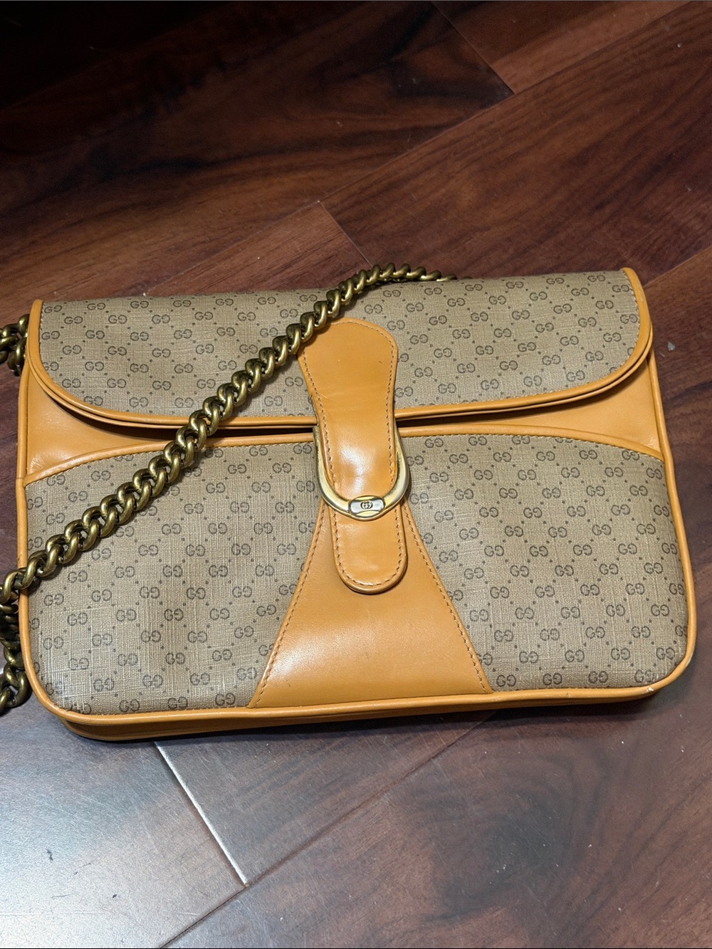 Gucci GG Logo Crossbody Bag in Brown and Tan